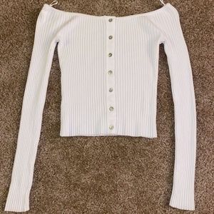 Ribbed Button Down Off the Shoulder Shirt